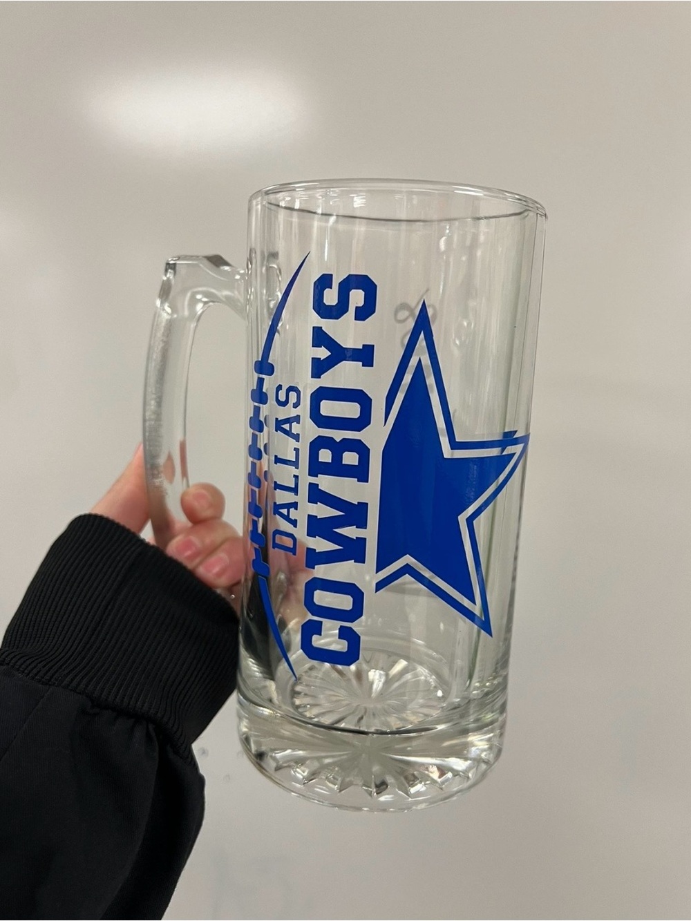NFL Dallas Cowboys Clear Glass Stein with Blue Logo